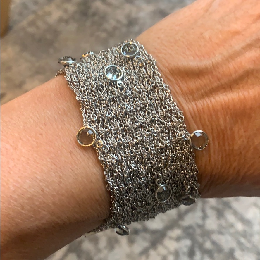 Abs. Silver Mesh And Crystal Bracelet. Os.